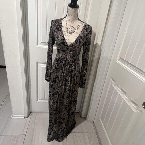 Ecote Paisley Black/gold V Neck Floral Boho Cottagecore Festival Prairie Size S - Picture 2 of 9